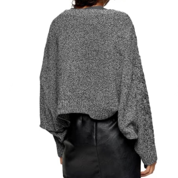 Topshop Navy Blue Crop Chunky Cable Knit Sweater - Picture 2 of 12